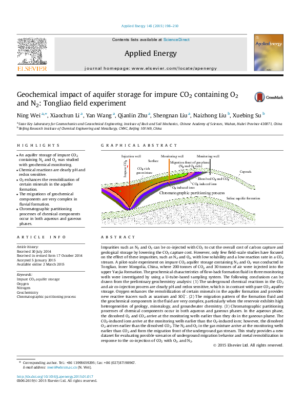 (PDF) Geochemical impact of aquifer storage for impure CO2 containing ...