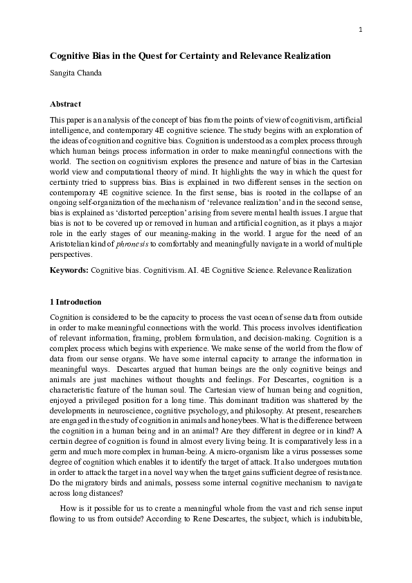 (PDF) Cognitive Bias in the Quest for Certainty and Relevance Realization
