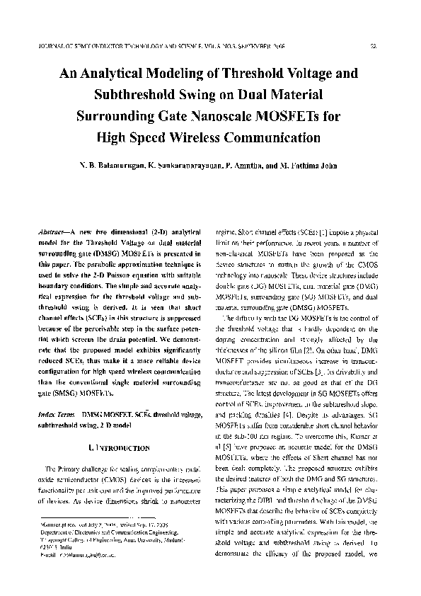 (PDF) An Analytical Modeling of Threshold Voltage and Subthreshold ...