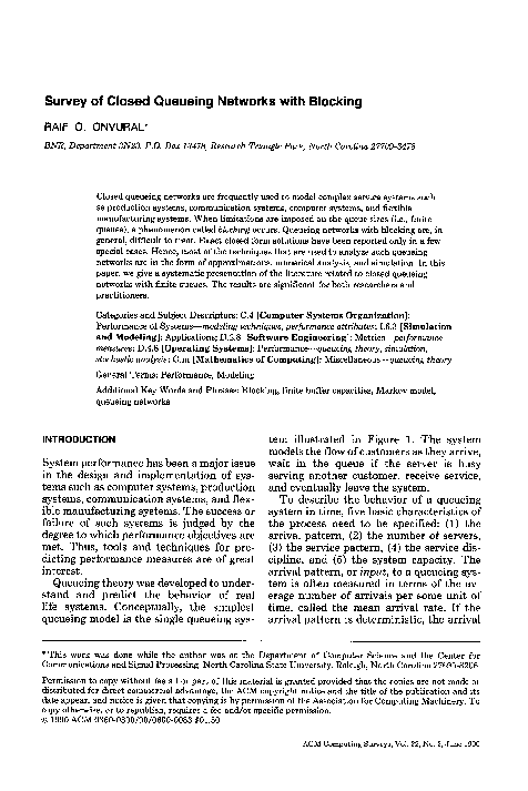 (PDF) Survey of closed queueing networks with blocking