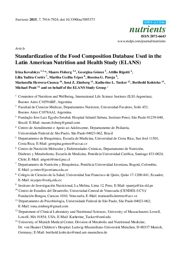 (PDF) Standardization of the Food Composition Database Used in the ...