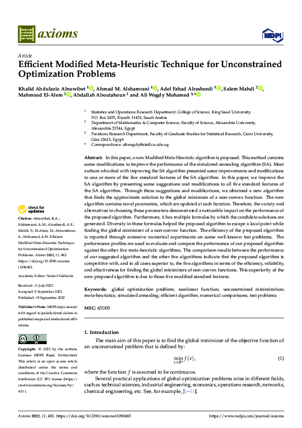 (PDF) Efficient Modified Meta-Heuristic Technique for Unconstrained ...