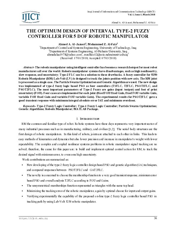 (PDF) The Optimum Design of Interval Type-2 Fuzzy Controller for 5 DOF ...