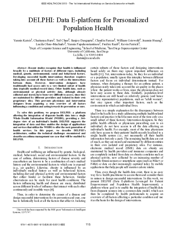 (PDF) DELPHI: Data E-platform for personalized population health