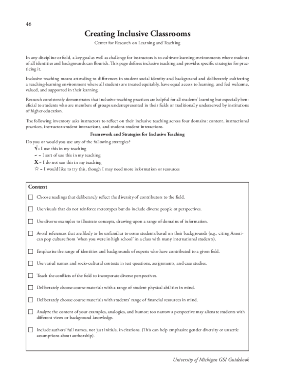 (PDF) Creating inclusive classrooms