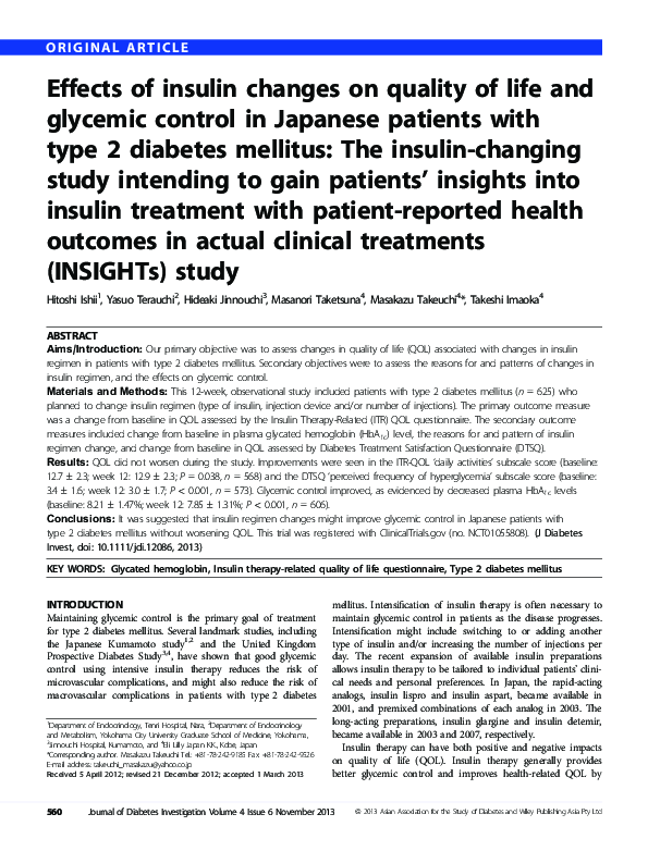 (PDF) Effects of insulin changes on quality of life and glycemic ...
