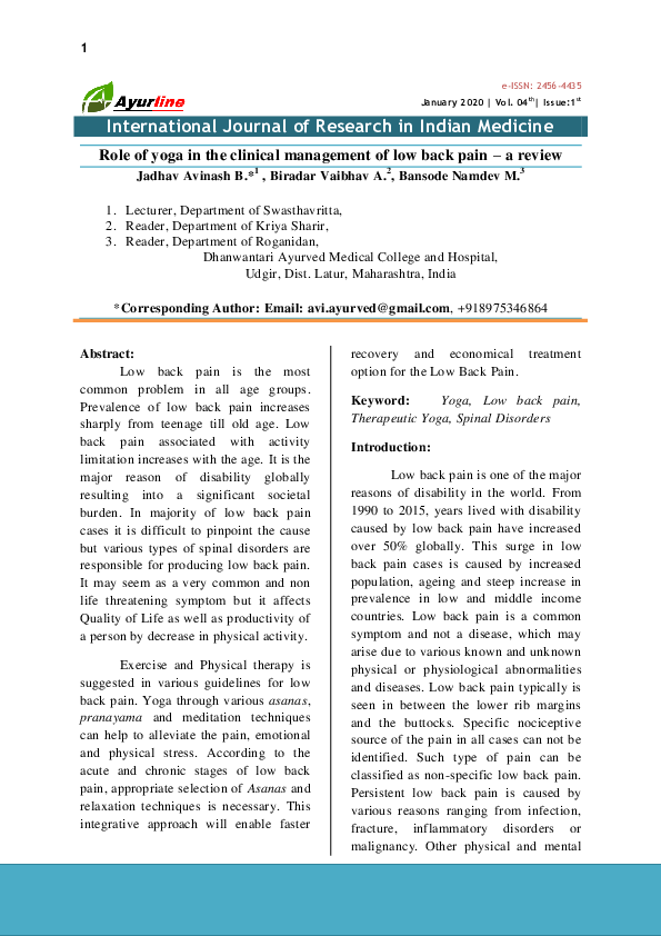 (PDF) Role of Yoga in the Clinical Management of Low Back Pain – a Review