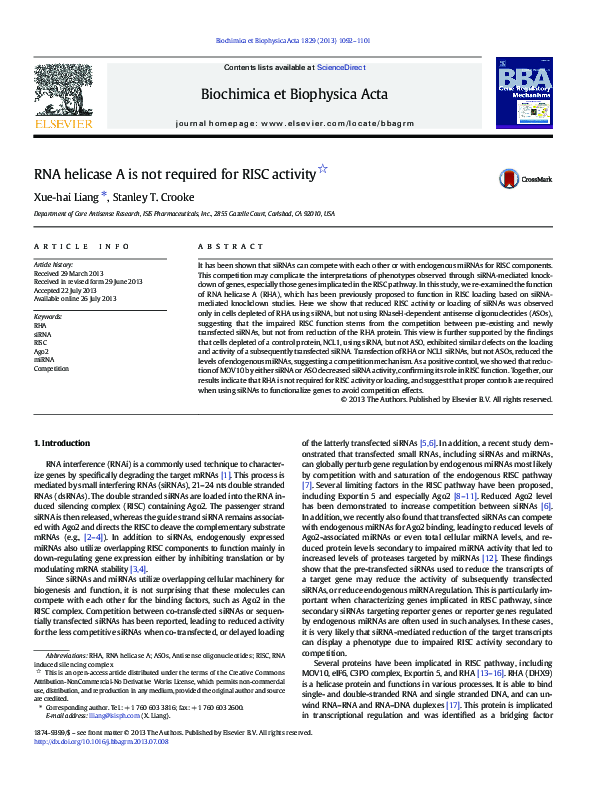 (PDF) RNA helicase A is not required for RISC activity