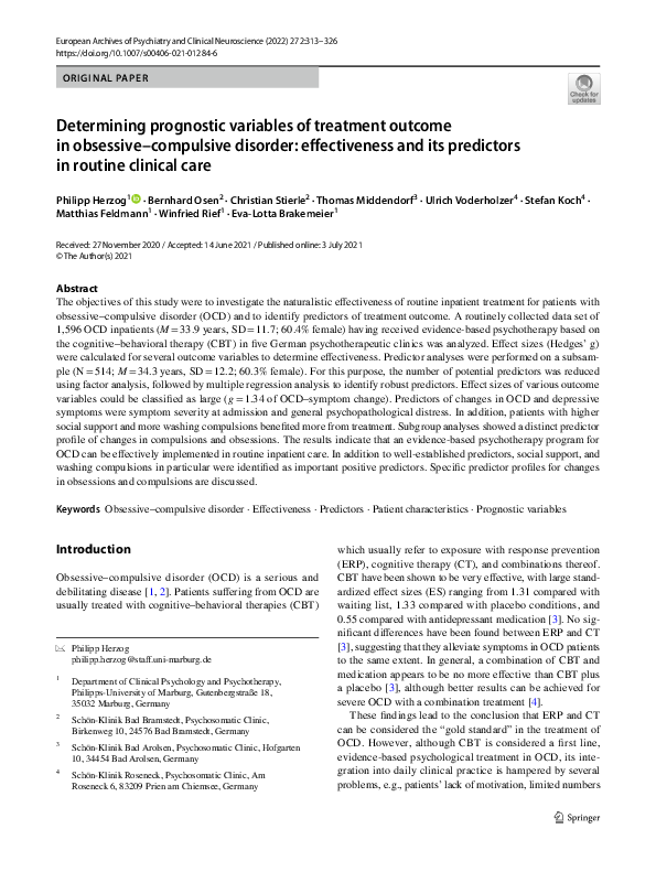 (PDF) Determining prognostic variables of treatment outcome in ...