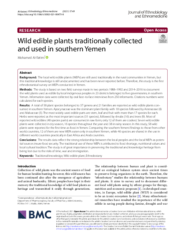(PDF) Wild edible plants traditionally collected and used in southern Yemen