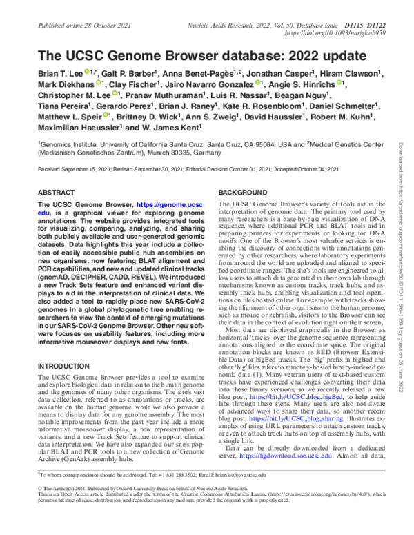 (PDF) The UCSC Genome Browser database: 2022 update