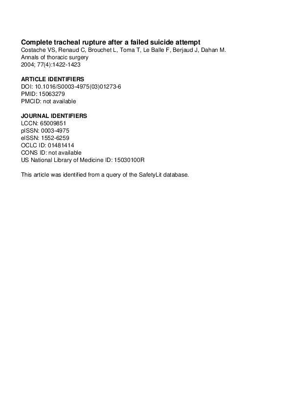 (PDF) Complete tracheal rupture after a failed suicide attempt
