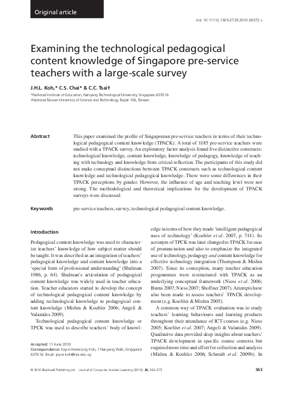 (PDF) Examining the technological pedagogical content knowledge of ...