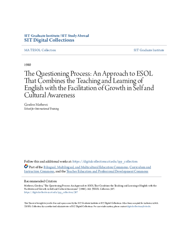 (PDF) The Questioning Process: An Approach to ESOL That Combines the ...
