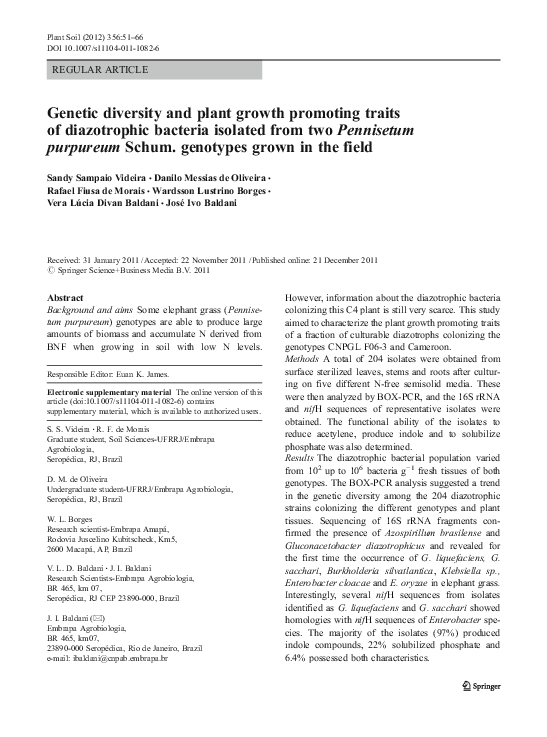 (PDF) Genetic diversity and plant growth promoting traits of ...