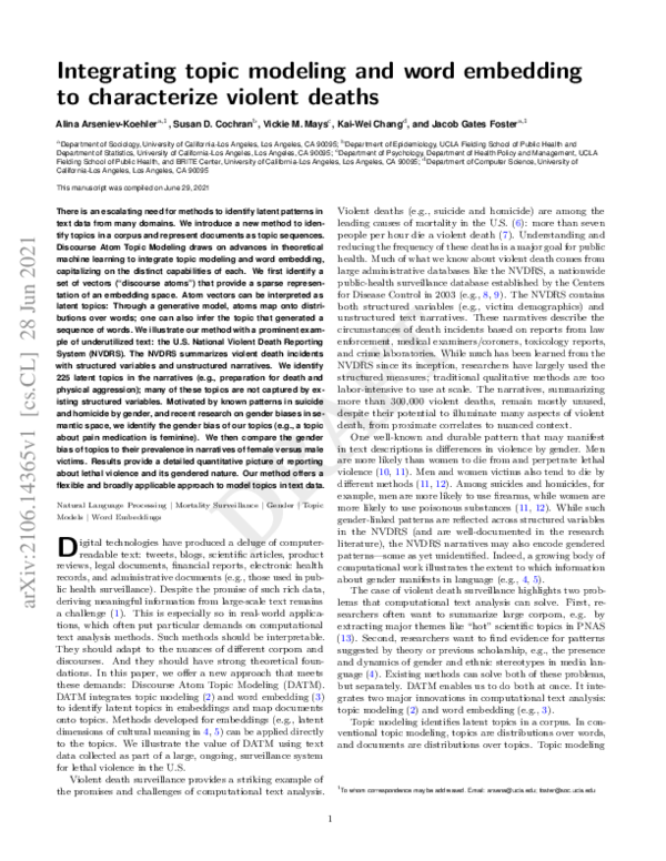 (PDF) Integrating topic modeling and word embedding to characterize ...