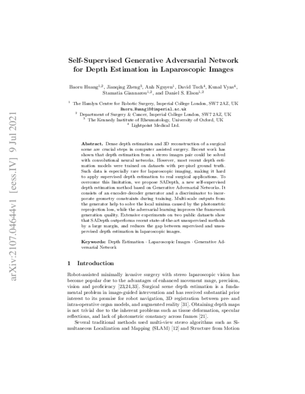 (PDF) Self-supervised Generative Adversarial Network for Depth ...