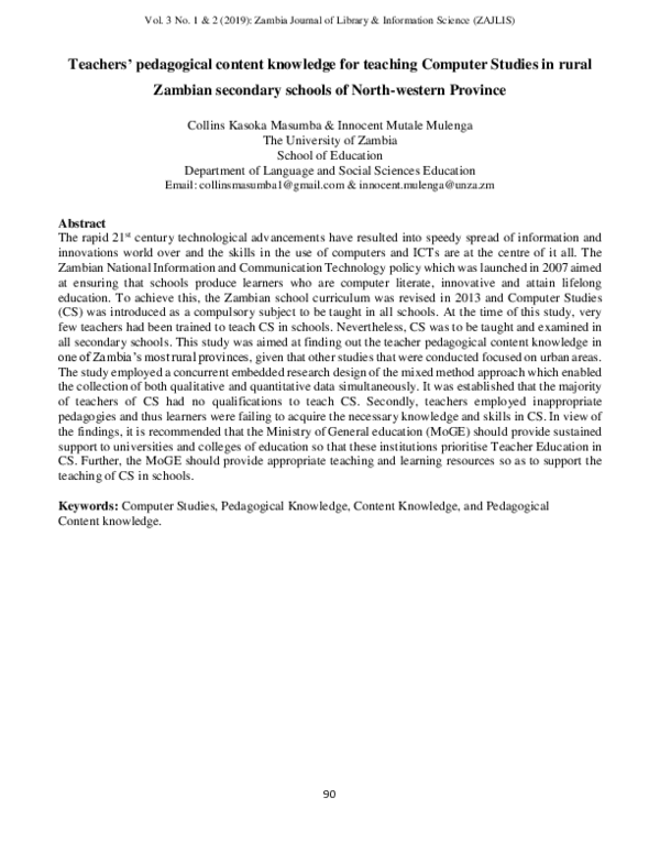 (PDF) Teacher’s Pedagogical Content Knowledge for Teaching Computer ...