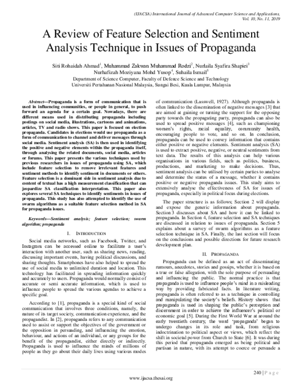 (PDF) A Review of Feature Selection and Sentiment Analysis Technique in ...