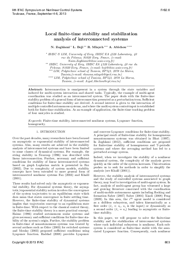 (PDF) Local finite-time stability and stabilization analysis of ...