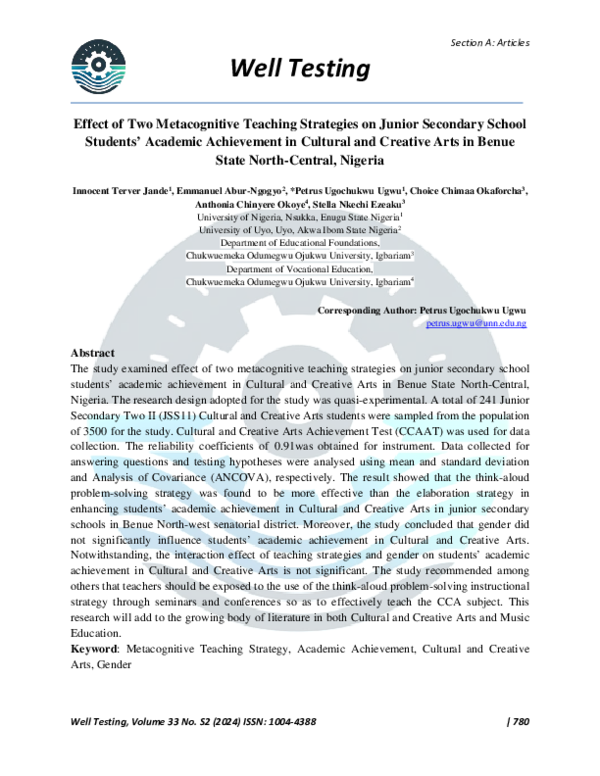 (PDF) Effect of Two Metacognitive Teaching Strategies on Junior ...