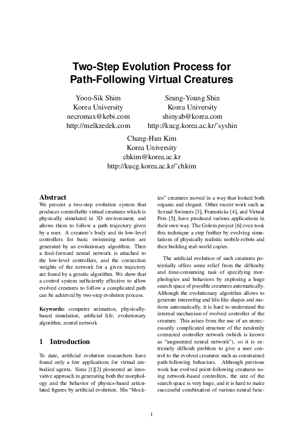 (PDF) Two-Step Evolution Process for Path-Following Virtual Creatures
