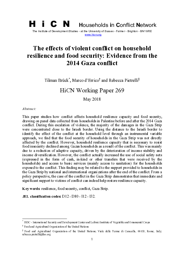 (PDF) The effects of violent conflict on household resilience and food ...