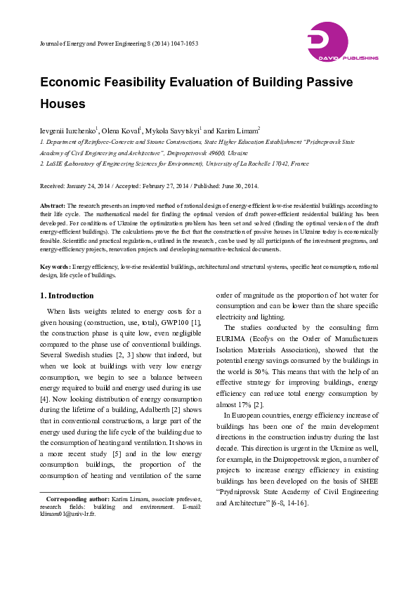 (PDF) Economic Feasibility Evaluation of Building Passive Houses