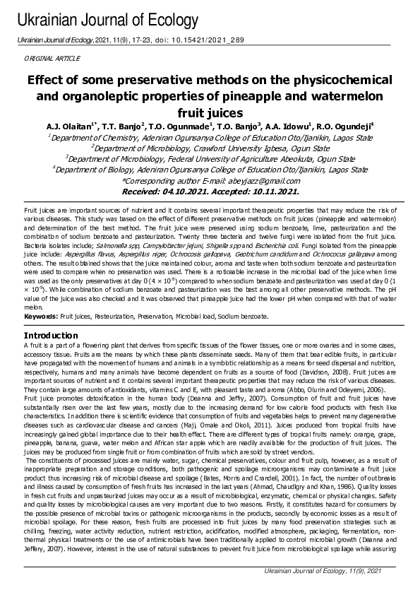 (PDF) Effect of some preservative methods on the physicochemical and ...