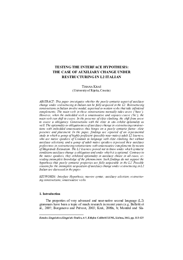 (PDF) Testing the Interface Hypothesis: The Case of Auxiliary Change ...