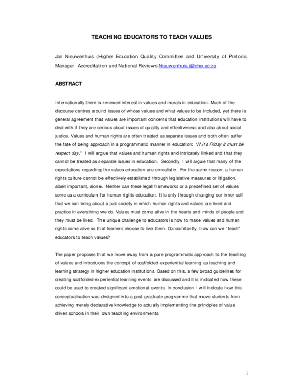 (PDF) Teaching Educators to Teach Values
