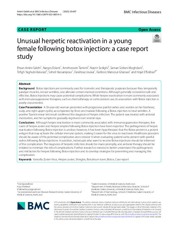 (PDF) Unusual herpetic reactivation in a young female following botox ...