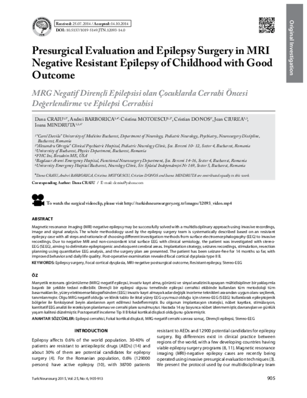 (PDF) Presurgical evaluation and epilepsy surgery in MRI negative ...