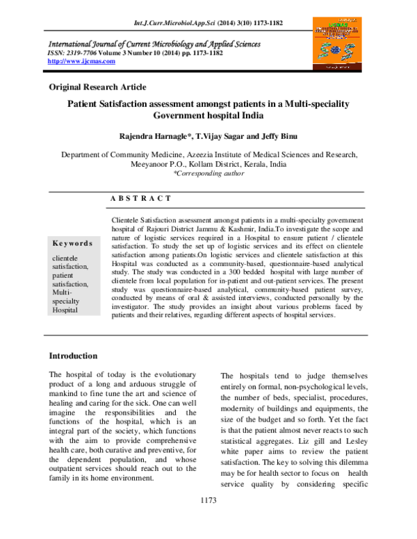 (PDF) Patient Satisfaction assessment amongst patients in a Multi ...