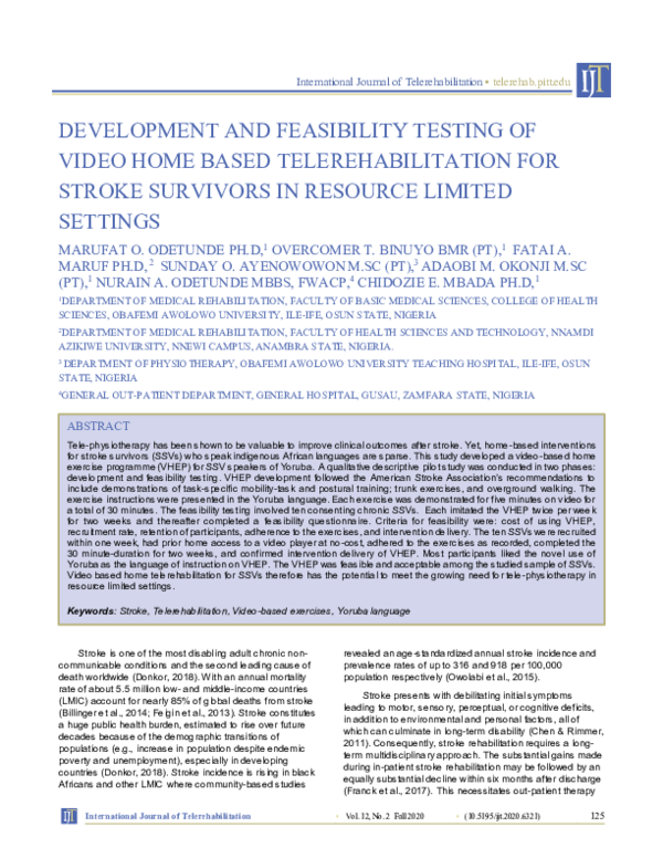 (PDF) Development and Feasibility Testing of Video Home Based ...