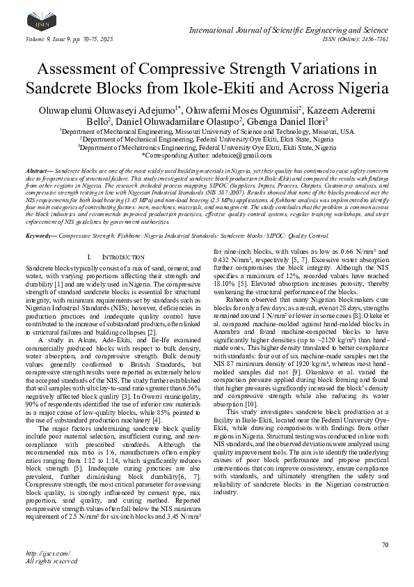 (PDF) Assessment of Compressive Strength Variations in Sandcrete Blocks ...