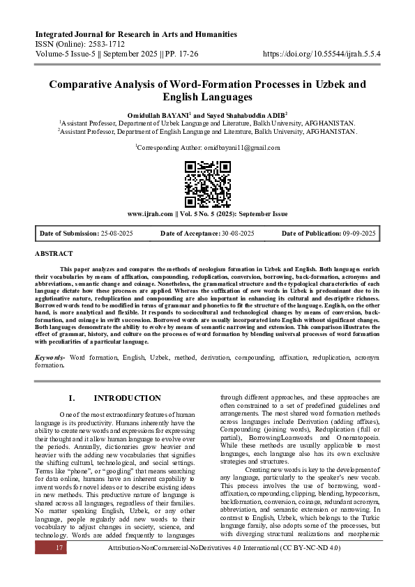 (PDF) Comparative Analysis of Word-Formation Processes in Uzbek and ...
