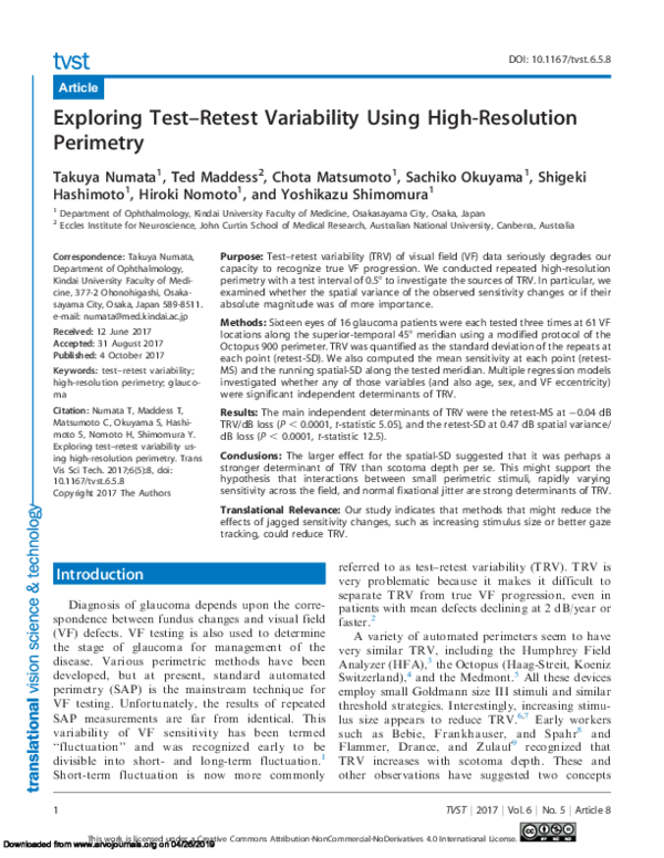 (PDF) Exploring Test–Retest Variability Using High-Resolution Perimetry