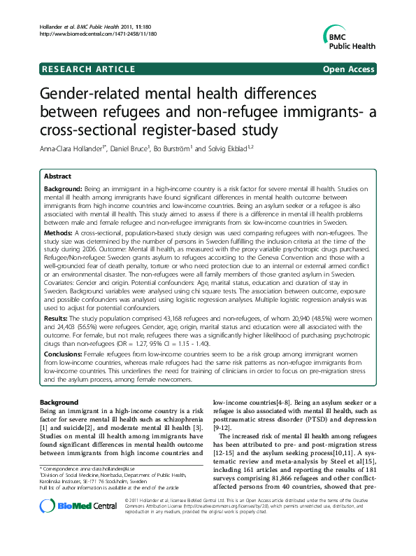 (PDF) Gender-related mental health differences between refugees and non ...