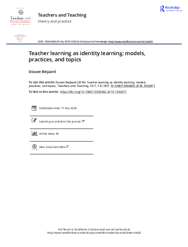(PDF) Teacher learning as identity learning: models, practices, and topics