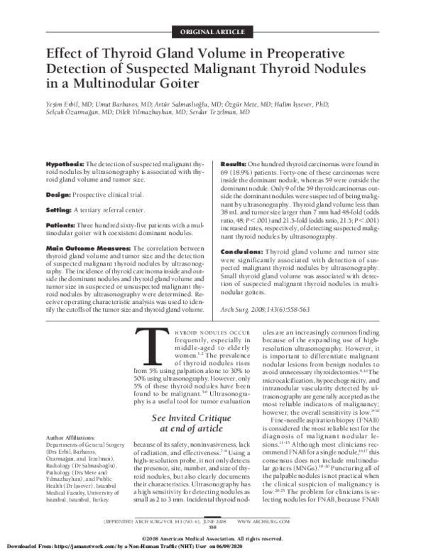 (PDF) Effect of Thyroid Gland Volume in Preoperative Detection of ...