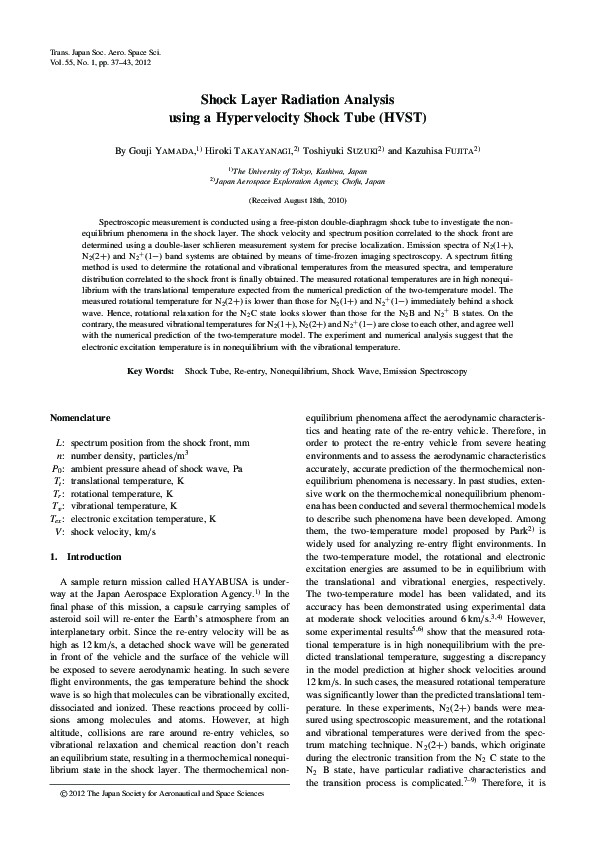 (PDF) Shock Layer Radiation Analysis using a Hypervelocity Shock Tube ...