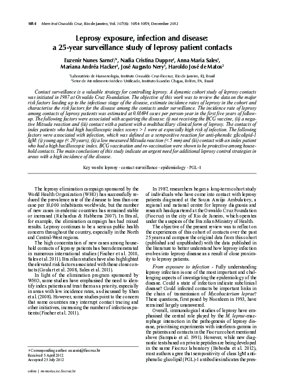 (PDF) Leprosy exposure, infection and disease: a 25-year surveillance ...