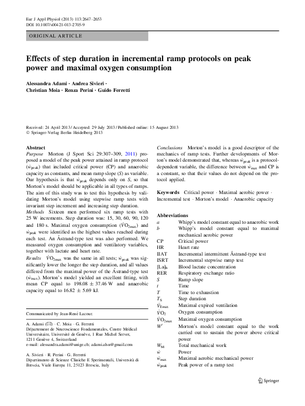 (PDF) Effects of step duration in incremental ramp protocols on peak ...