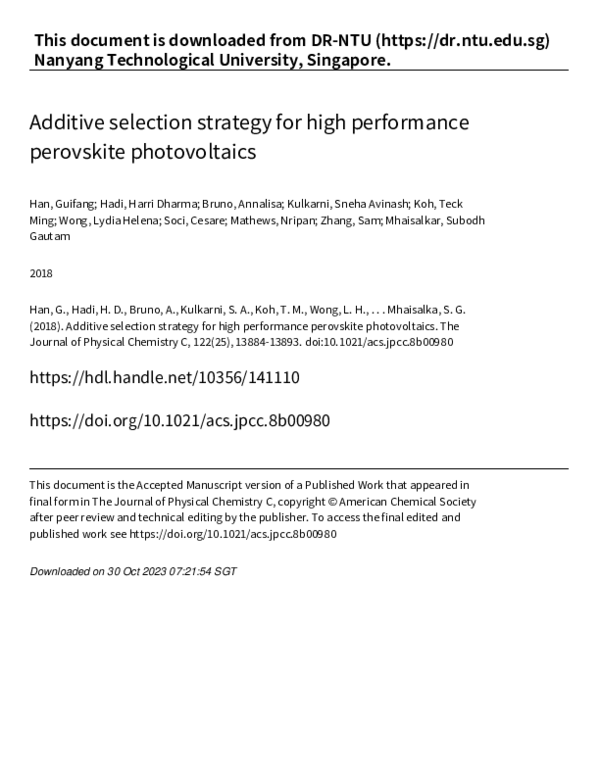 (PDF) Additive Selection Strategy for High Performance Perovskite ...