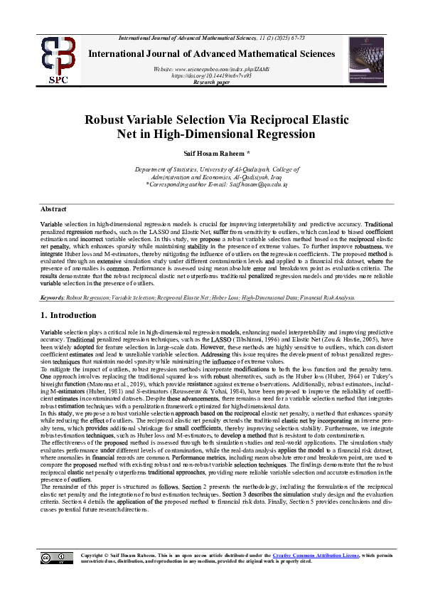 (PDF) Robust variable selection via reciprocal elastic net in high ...
