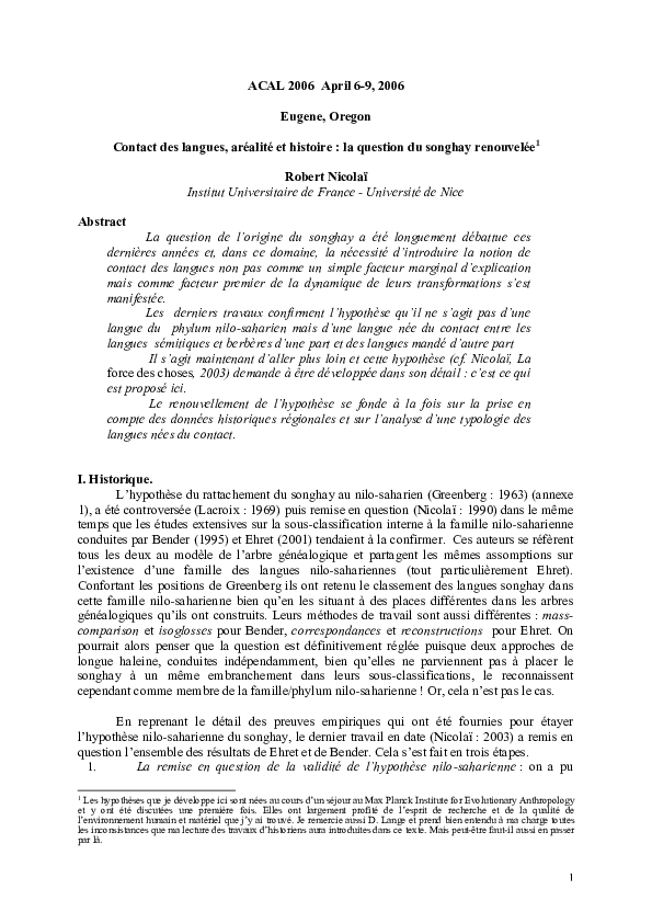 (PDF) Contact des langues, aréalité et histoire : la question du ...
