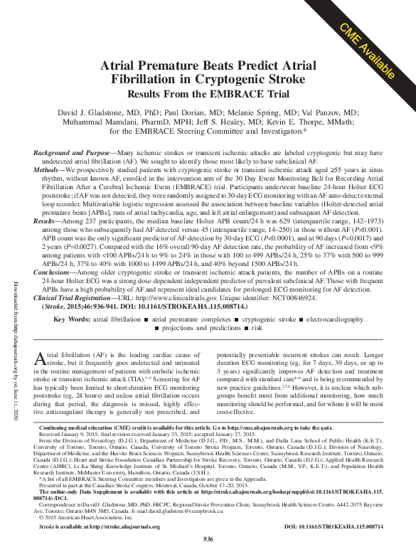 (PDF) Atrial Premature Beats Predict Atrial Fibrillation in Cryptogenic ...