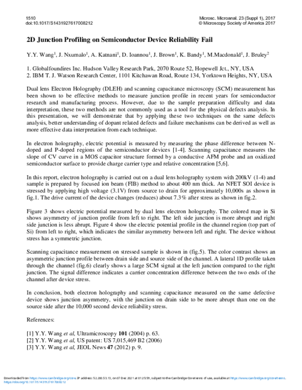 (PDF) 2D Junction Profiling on Semiconductor Device Reliability Fail