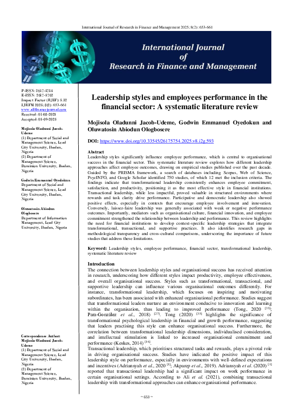 (PDF) Leadership styles and employees performance in the financial ...